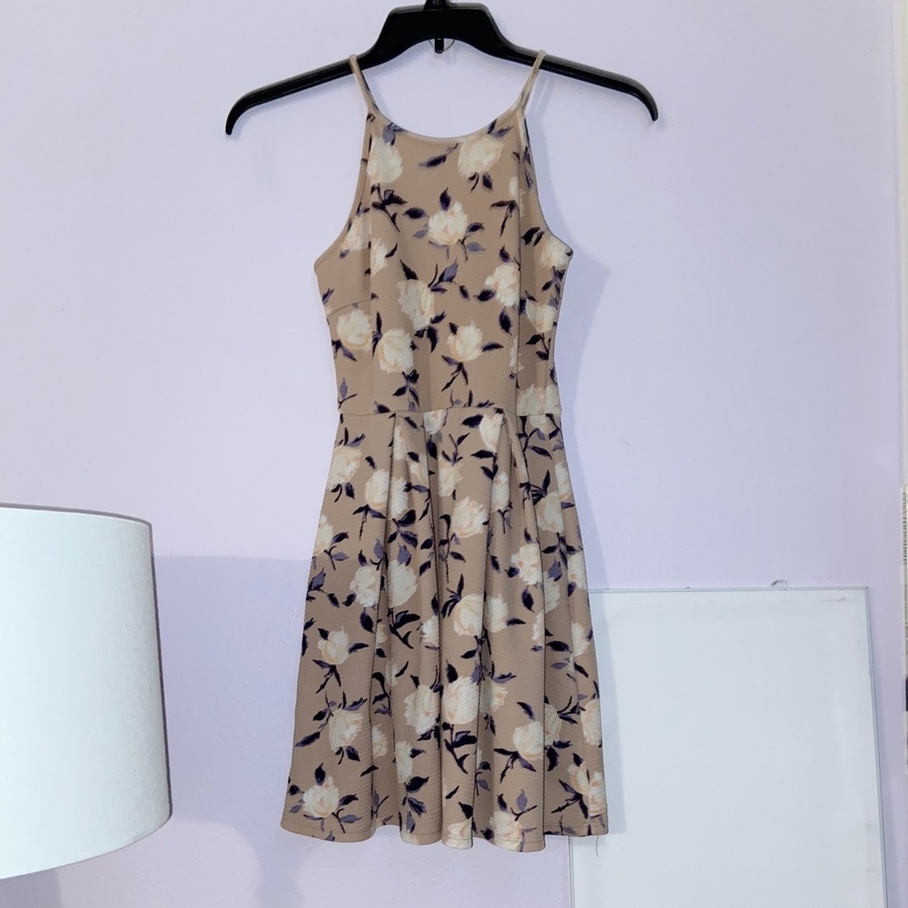 Peach Floral Halter Fit and Flare Dress